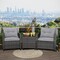 Gymax 3PCS Patio Rattan Sofa Set Outdoor Wicker Conversation Set Glass Tabletop w/ Grey Cushion